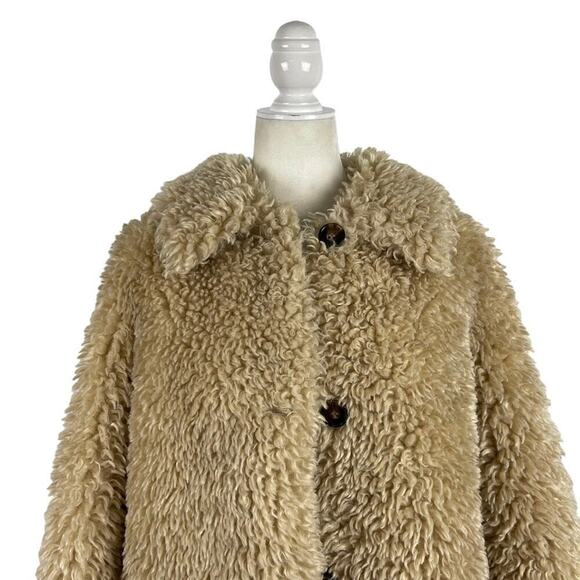 Zara Faux Fur Long Teddy Sherpa Jacket Coat Natural Beige Size Small 8490/241 - Picture 3 of 16